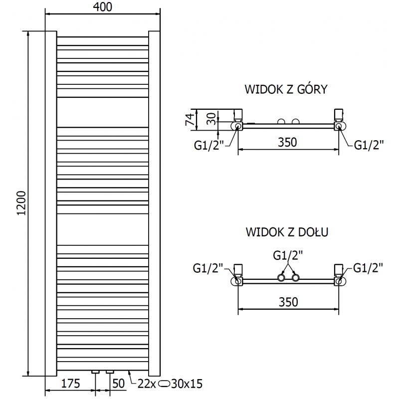 Mexen Hades koupelnový radiátor 1200 x 400 mm, 373 W, zlatý - W104-1200-400-00-50