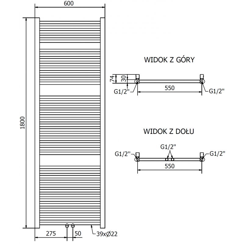 Mexen Mars koupelnový radiátor 1800 x 600 mm, 752 W, zlatý - W110-1800-600-00-50