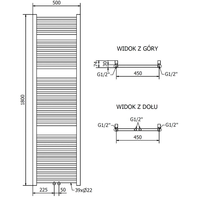 Mexen Mars koupelnový radiátor 1800 x 500 mm, 643 W, zlatý - W110-1800-500-00-50