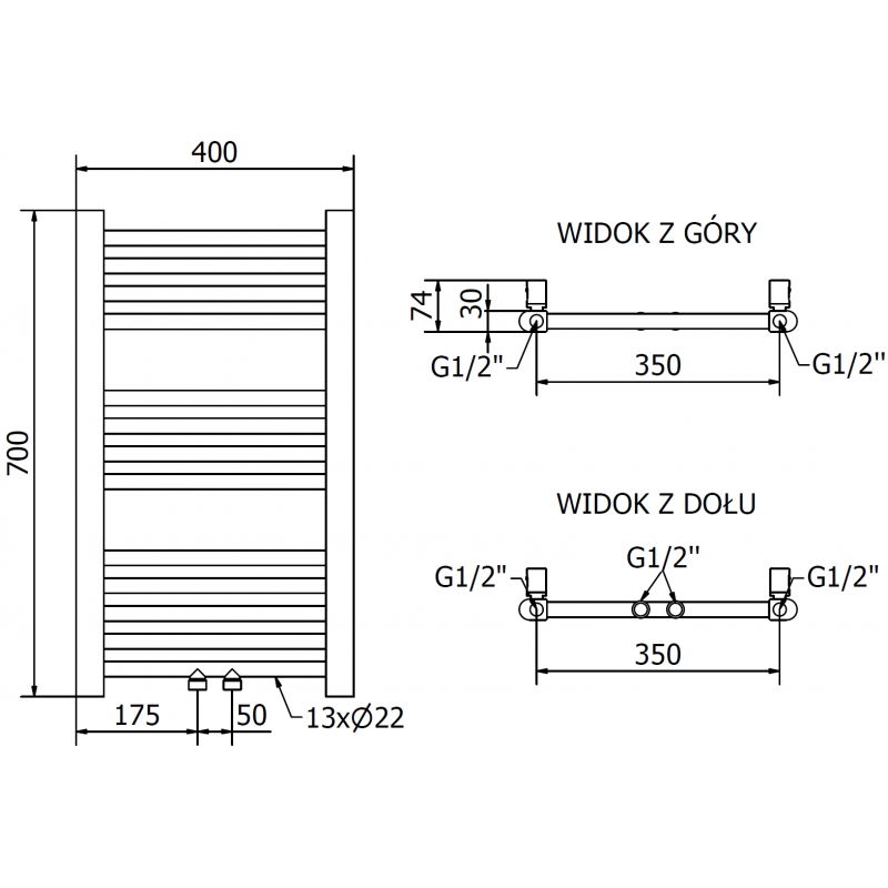 Mexen Mars koupelnový radiátor 700 x 400 mm, 188 W, zlatý - W110-0700-400-00-50