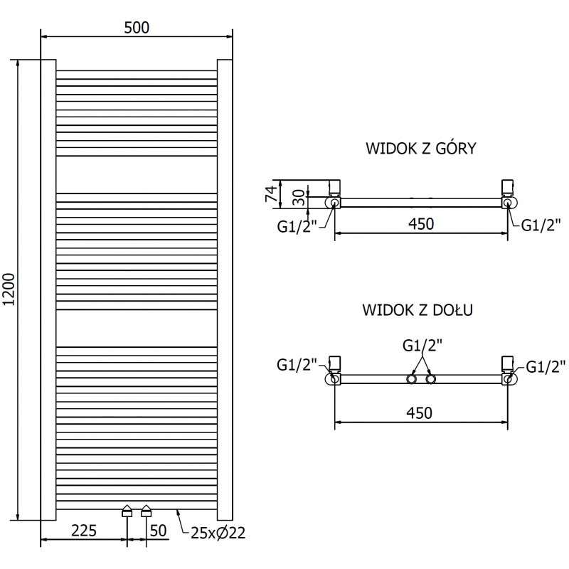 Mexen Mars koupelnový radiátor 1200 x 500 mm, 417 W, zlatý - W110-1200-500-00-50
