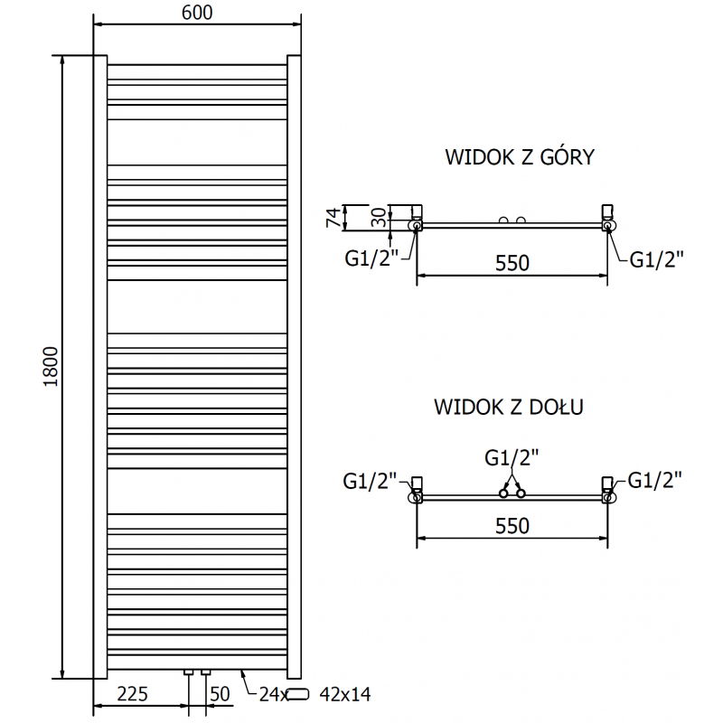 Mexen Uran radiátor do koupelny 1800 x 600 mm, 738 W, zlatý - W105-1800-600-00-50