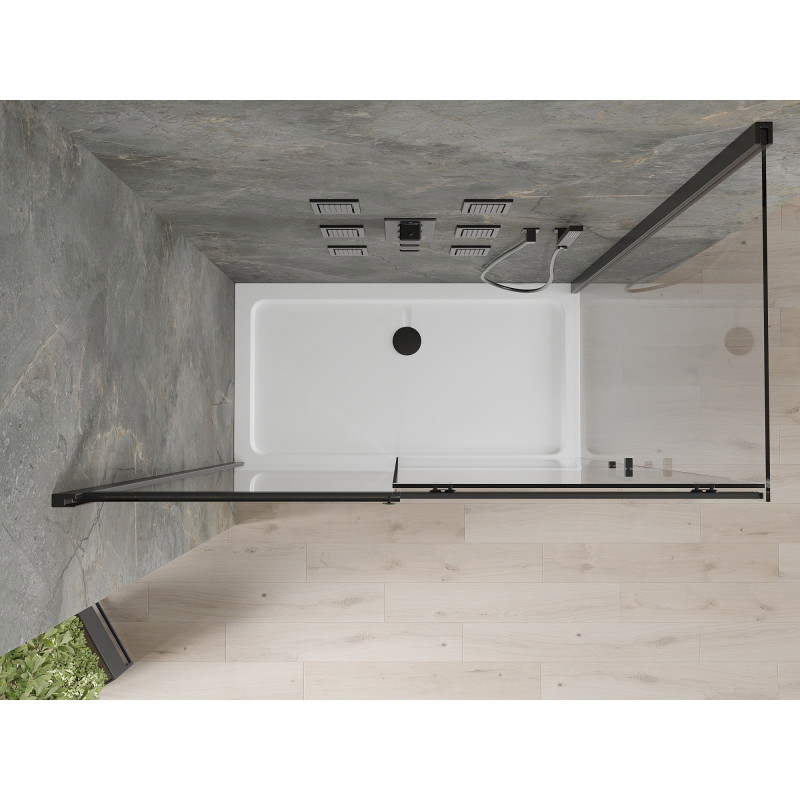 Mexen Omega sprchový kout posuvný 140 x 80 cm, transparentní, černý + vanička Flat, bílá - 825-140-080-70-00-4010B