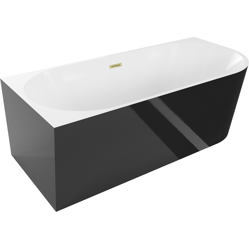 Mexen Mia vana volně stojící rohová levá 140 x 75 cm, bílá/černá, přepad zlatý kartáčovaný - 52691407575L-55