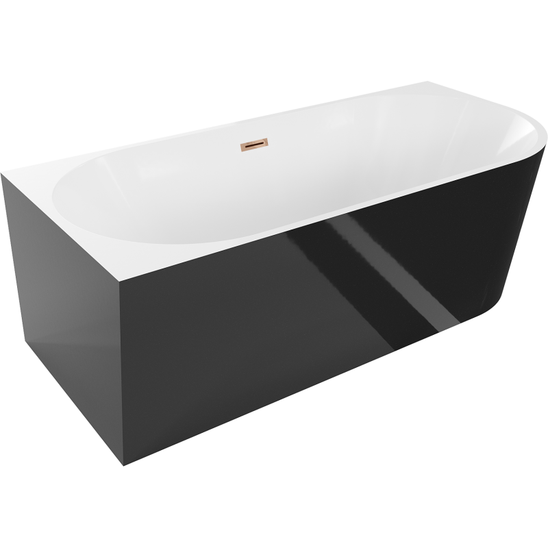Mexen Mia volně stojící rohová levá vana 160 x 80 cm, bílá/černá, přepad růžové zlato - 52691608075L-60