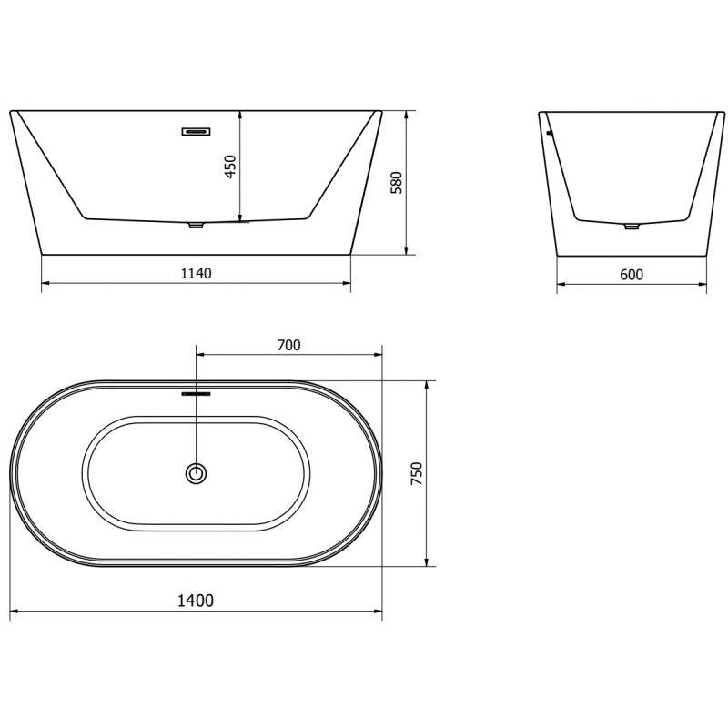 Mexen Luna vana volně stojící 140 x 75 cm, bílá, přepad zlatý kartáčovaný - 52031407500-55