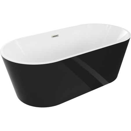 Mexen Luna volně stojící vana 140 x 75 cm, bílá/černá, přepad kartáčovaný nikl - 52031407575-97