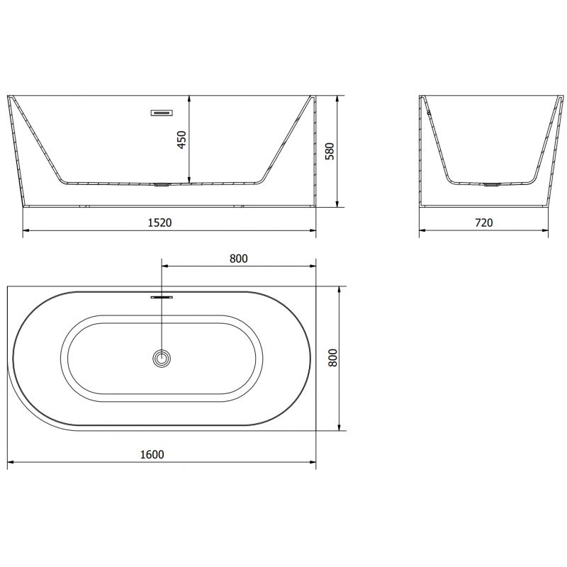Mexen Mia volně stojící rohová vana pravá 160 x 80 cm, bílá, černý přepad - 52691608000P-70