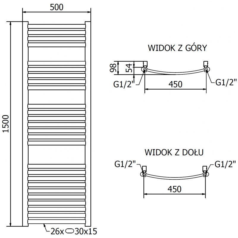 Mexen Helios koupelnový radiátor 1500 x 500 mm, 534 W, zlatý - W103-1500-500-00-50