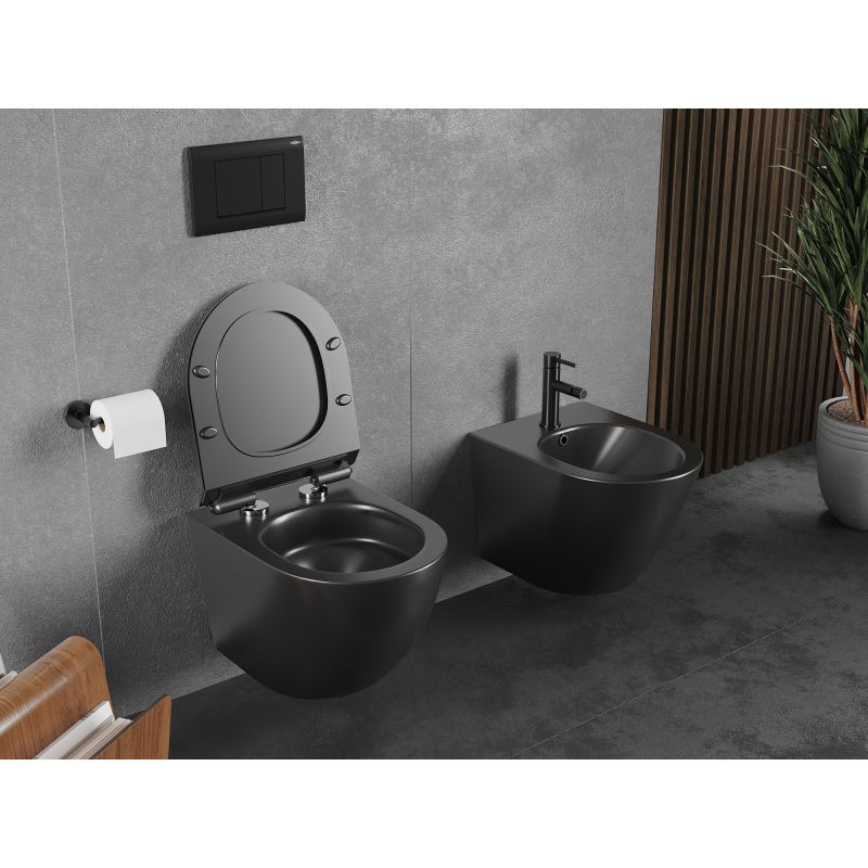 Mexen Lena mísa WC Rimless Tornado s pomalu padajícím sedátkem slim, duroplast, černá mat - 30220185T