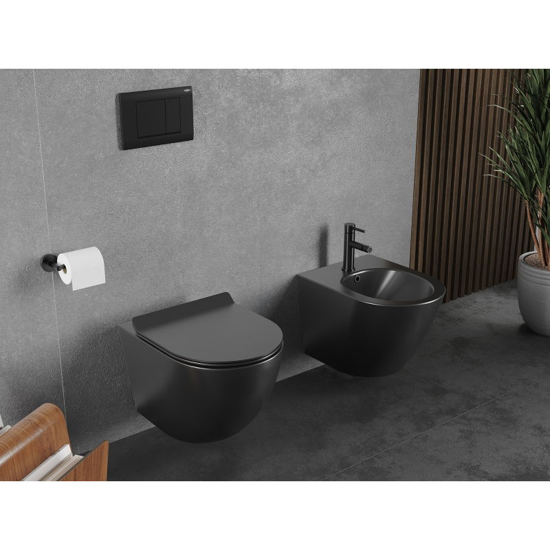 Mexen Lena mísa WC Rimless Tornado s pomalu padajícím sedátkem slim, duroplast, černá mat - 30220185T
