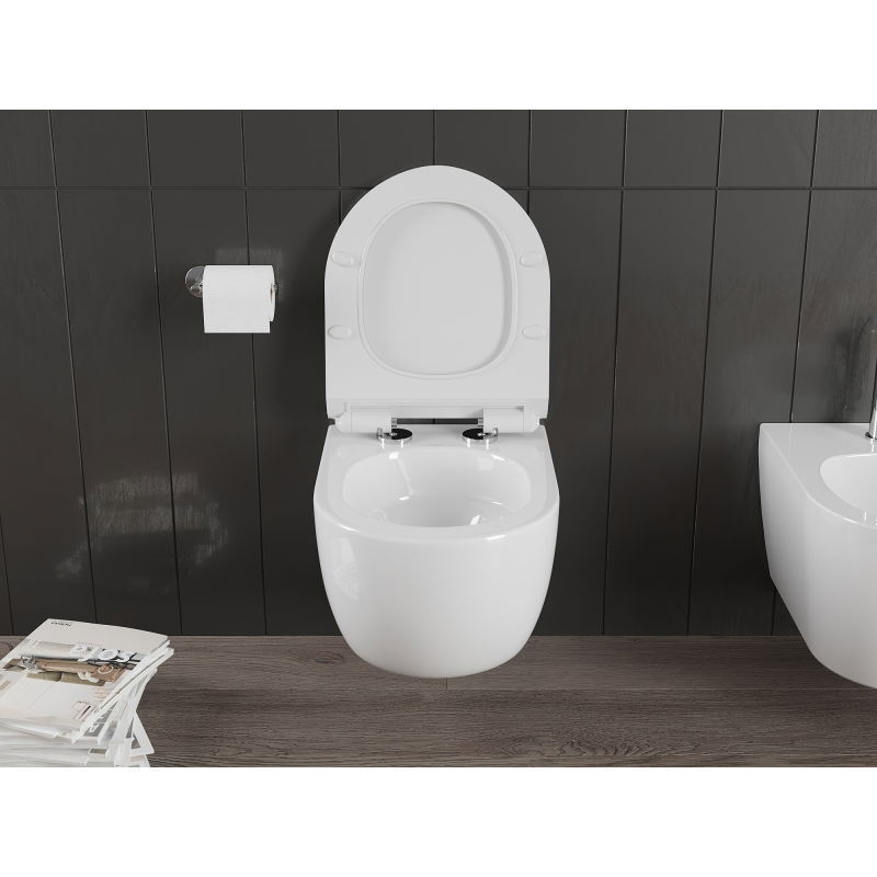 Mexen Carmen wc mísa Rimless Tornado s pomalu sklopným slim sedátkem, duroplast, bílý lesk - 30880100T