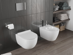 Mexen Carmen wc mísa Rimless Tornado s pomalu sklopným slim sedátkem, duroplast, bílý lesk - 30880100T