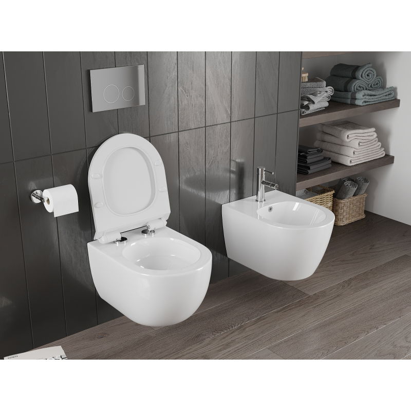 Mexen Carmen wc mísa Rimless Tornado s pomalu sklopným slim sedátkem, duroplast, bílý lesk - 30880100T