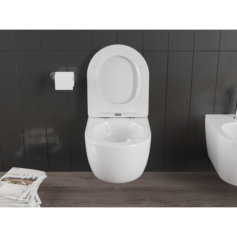 Mexen Carmen WC mísa Rimless Tornado s pomalu padajícím sedátkem slim, duroplast, bílý lesk - 30880400T