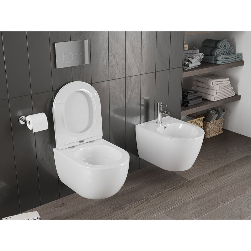 Mexen Carmen WC mísa Rimless Tornado s pomalu padajícím sedátkem slim, duroplast, bílý lesk - 30880400T