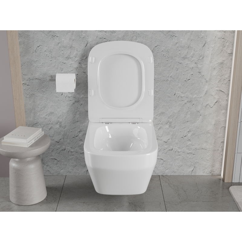 Mexen Riva WC mísa Rimless Tornado s pomalu sklápějící deskou slim, duroplast, bílý lesk - 30630200T