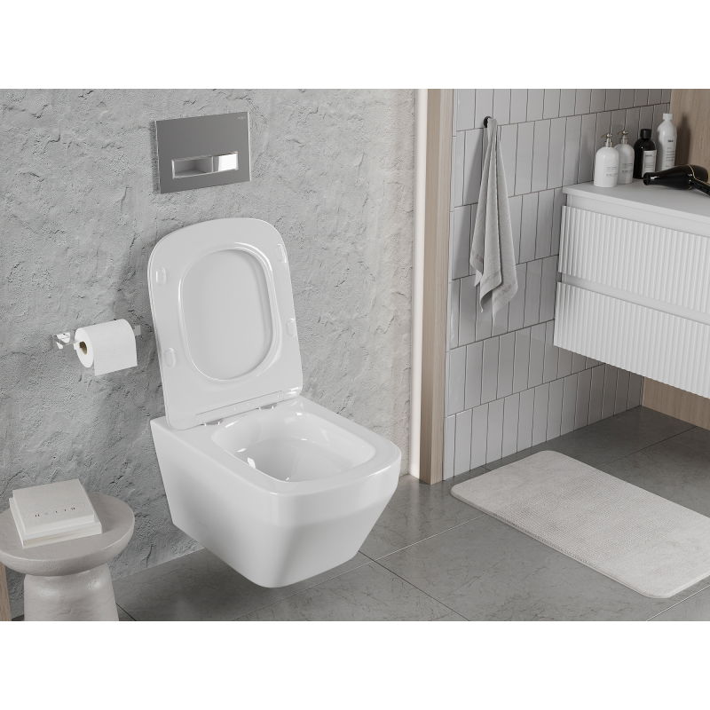 Mexen Riva WC mísa Rimless Tornado s pomalu sklápějící deskou slim, duroplast, bílý lesk - 30630200T