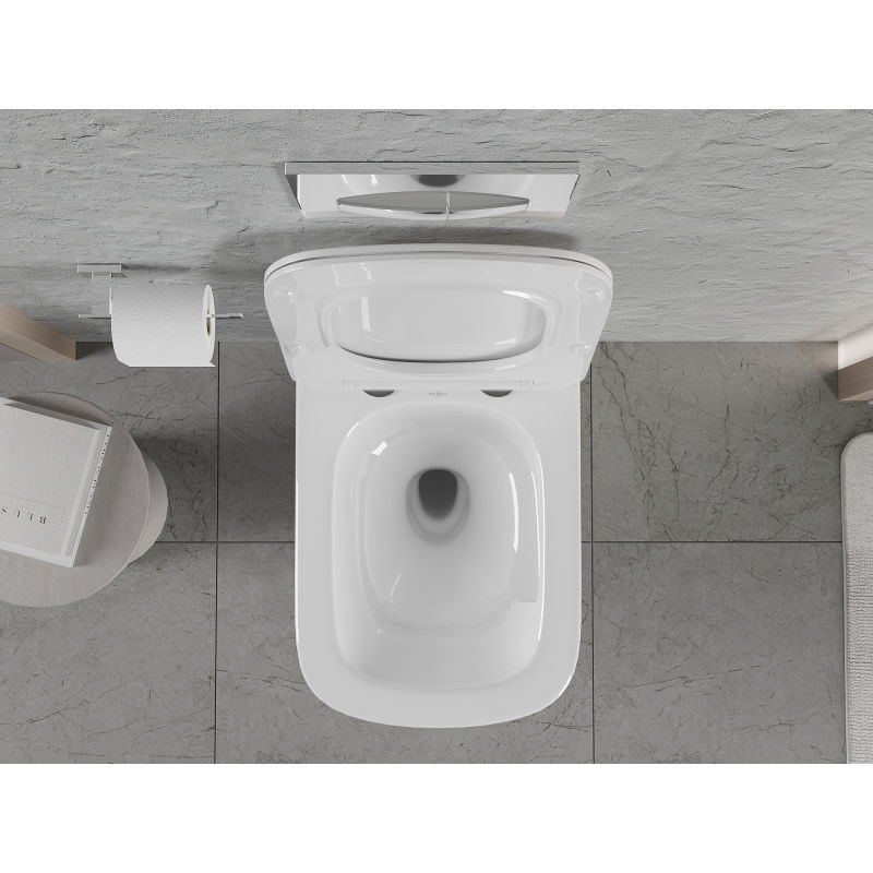 Mexen Riva WC mísa Rimless Tornado s pomalu sklápějící deskou slim, duroplast, bílý lesk - 30630200T