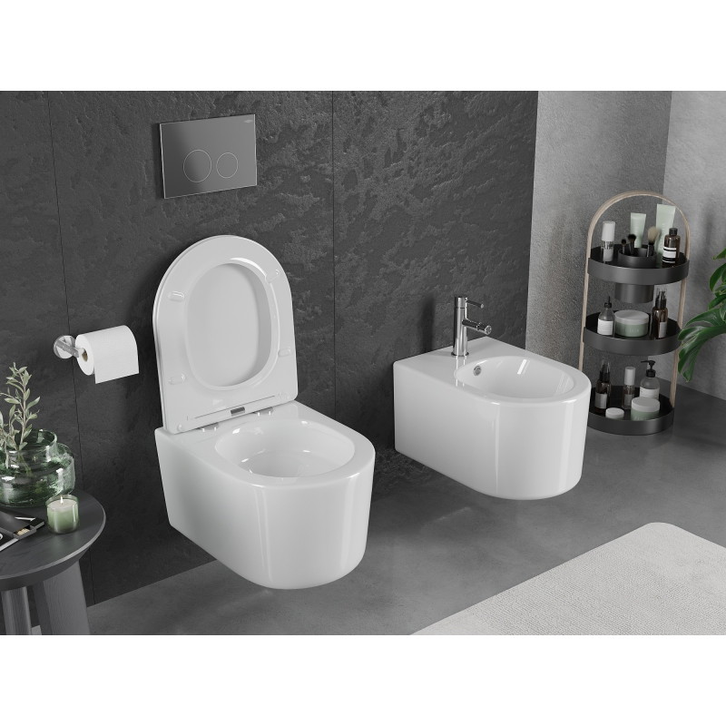 Mexen Sofia wc mísa Rimless Tornado s pomalu sklopným prkénkem slim, duroplast, bílý lesk - 30540400T