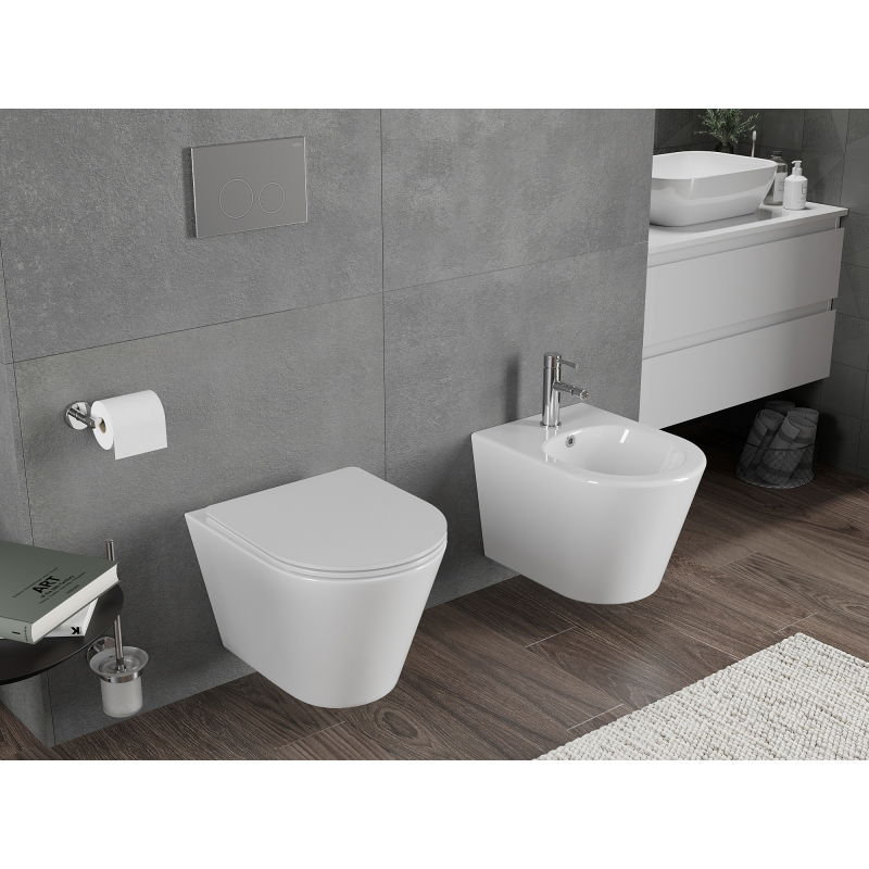 Mexen Rico WC mísa Rimless Tornado se sedátkem zpomaleným slim, duroplast, bílý lesk - 30720300T