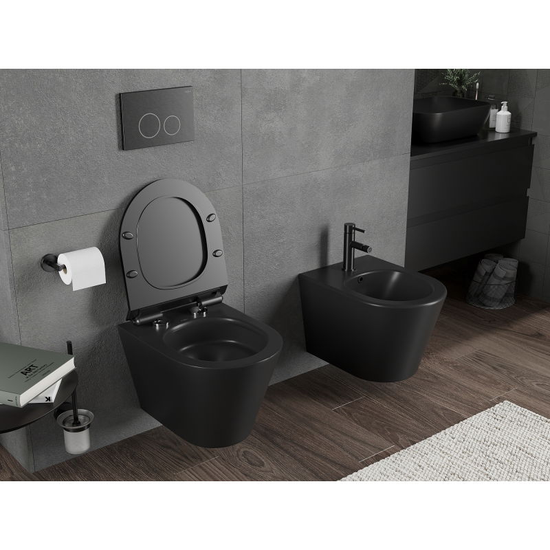 Mexen Rico WC mísa Rimless Tornado s pomalu klesající deskou slim, duroplast, černá matná - 30720185T