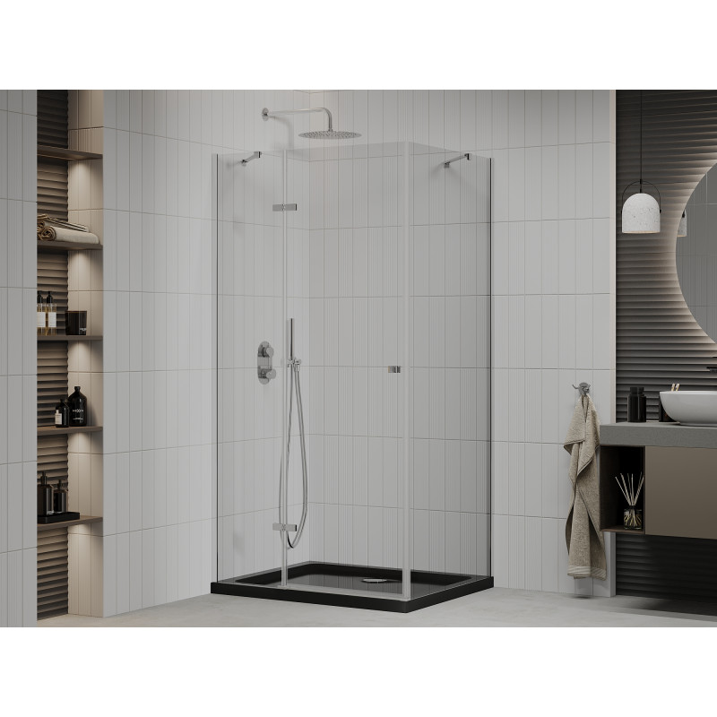 Mexen Roma sprchový kout s křídlovými dveřmi 80 x 120 cm, transparentní, chrom + plochá vanička, černá