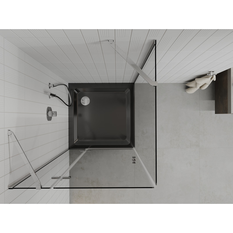 Mexen Roma sprchový kout kyvný 90 x 90 cm, transparentní, chrom + vanička Flat, černá - 854-090-090-01-00-4070