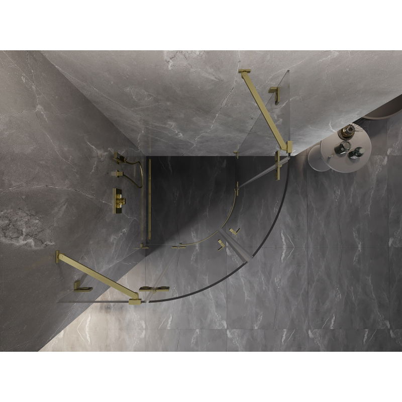 Mexen Lunar půlkruhová sprchová kabina otočná 90 x 90 cm, transparentní, zlatá kartáčovaná - 833-090L-090P-55-00