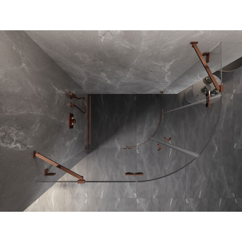 Mexen Lunar půlkruhový sprchový kout otevírací levý 100 x 80 cm, transparentní, růžové zlato - 833-100L-080P-60-00