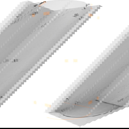 Mexen Lunar polokruhová sprchová kabina s otočnými dveřmi 90 x 90 cm, transparentní, kartáčovaná měď