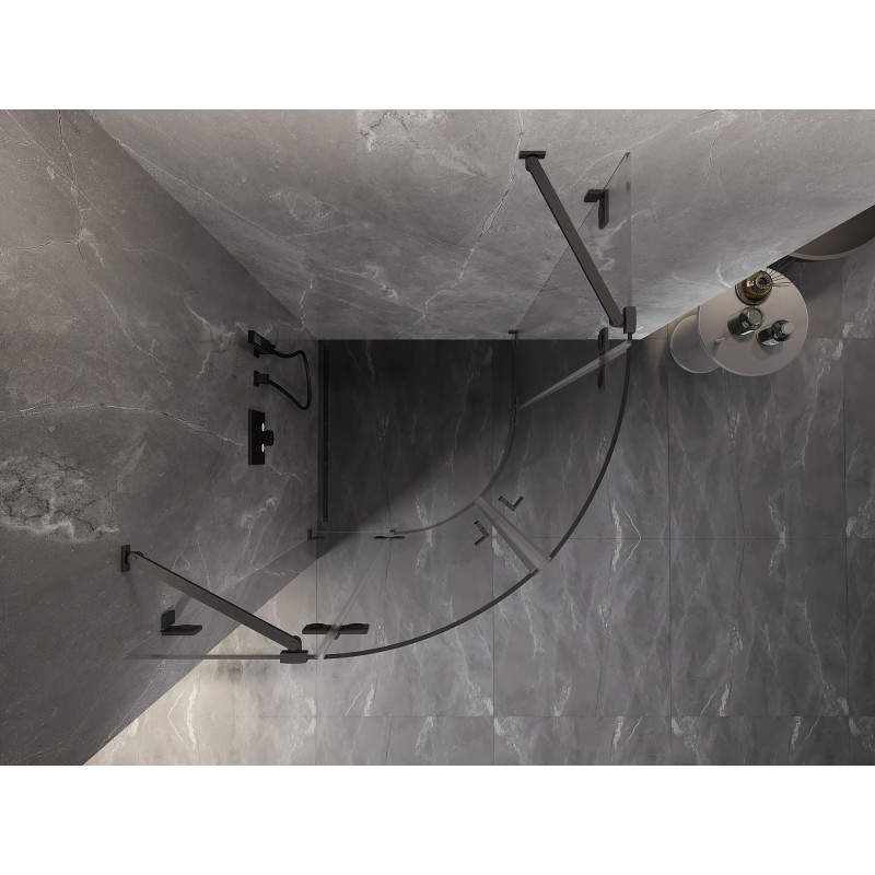 Mexen Lunar sprchový kout půlkruhový, otočný 100 x 100 cm, transparentní, gun gray kartáčovaný - 833-100L-100P-66-00