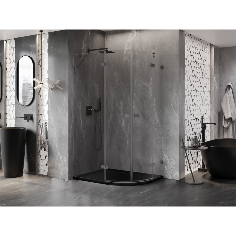 Mexen Lunar sprchový kout půlkruhový otevírací levý 90 x 70 cm, transparentní, gun metal - 833-090L-070P-95-00
