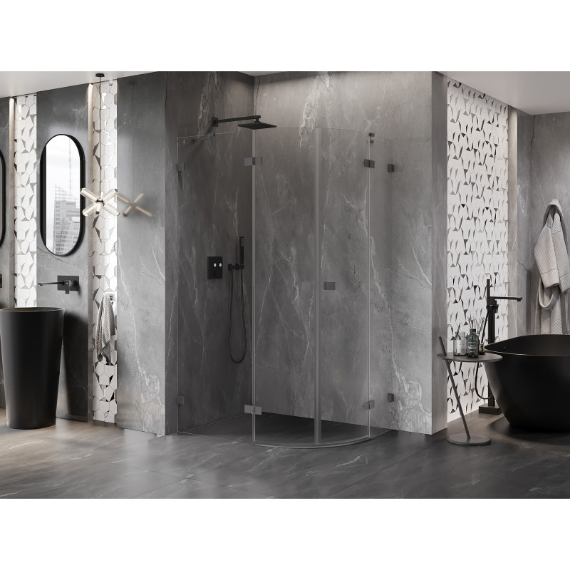 Mexen Lunar sprchový kout půlkruhový otevírací levý 90 x 70 cm, transparentní, gun metal - 833-090L-070P-95-00