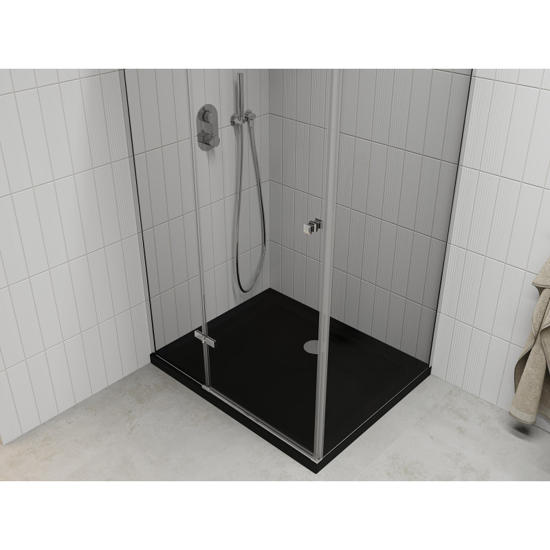Mexen Roma sklopná sprchová kabina 120 x 90 cm, průhledná, chrom + vanička Flat, černá - 854-120-090-01-00-4070
