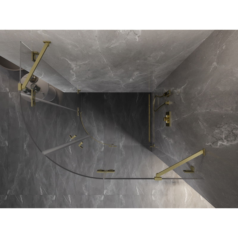 Mexen Lunar sprchový kout půlkruhový otevírací pravý 90 x 80 cm, transparentní, zlatá kartáčovaná