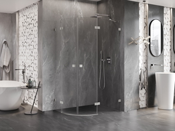 Mexen Lunar sprchový kout půlkruhový otevírací pravý 90 x 70 cm, transparentní, kartáčovaný nikl - 833-090P-070L-97-00