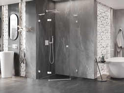 Mexen Lunar L pětiúhelníkový sprchový kout s otevíracími dveřmi vlevo 80 x 80 cm, transparentní, bílá - 831L-080L-080P-20-00-L