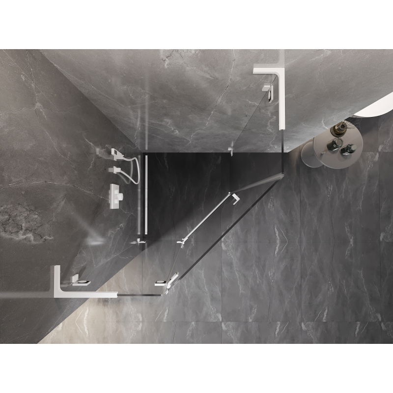 Mexen Lunar L pětiúhelníkový sprchový kout s otevíracími dveřmi vlevo 80 x 80 cm, transparentní, bílá - 831L-080L-080P-20-00-L