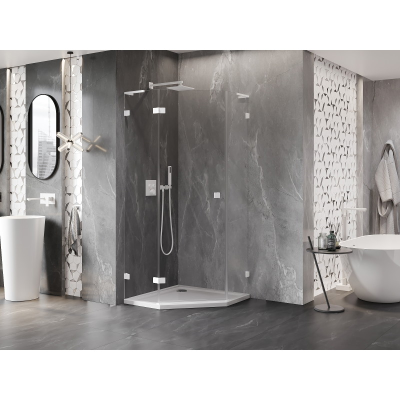 Mexen Lunar L pentagonální sprchový kout s otočnými dveřmi vlevo 90 x 90 cm, průhledný, bílý - 831L-090L-090P-20-00-L