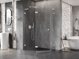 Mexen Lunar L pětistranný sprchový kout s levými závěsy 100 x 90 cm, průhledný, bílý - 831L-100L-090P-20-00-L