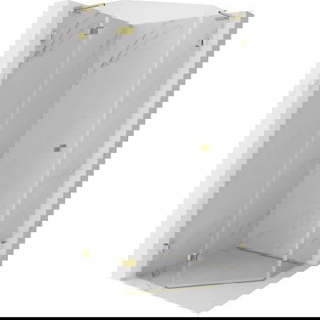 Mexen Lunar L pětiúhelníkový sprchový kout levý 80 x 80 cm, transparentní, zlatý - 831L-080L-080P-50-00-L