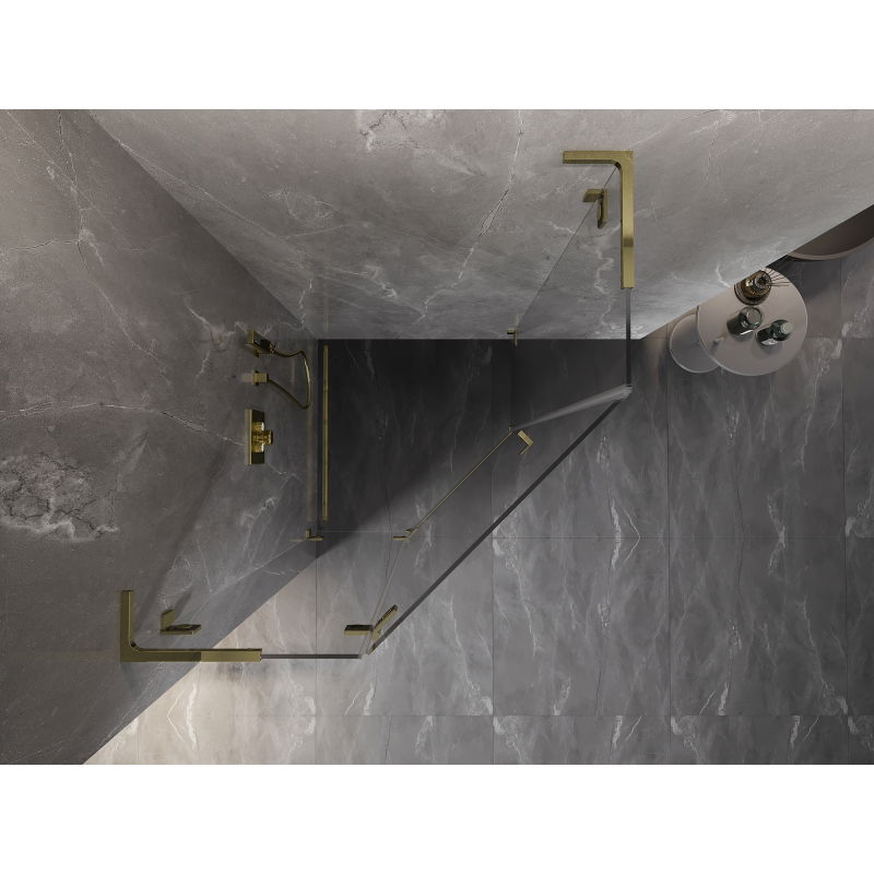 Mexen Lunar L pětiúhelníkový sprchový kout levý 80 x 80 cm, transparentní, zlatý - 831L-080L-080P-50-00-L