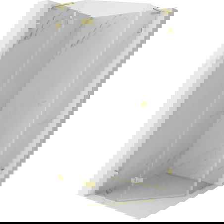 Mexen Lunar L otevírací pětiúhelníková sprchová kabina levá 80 x 80 cm, transparentní, zlatá kartáčovaná