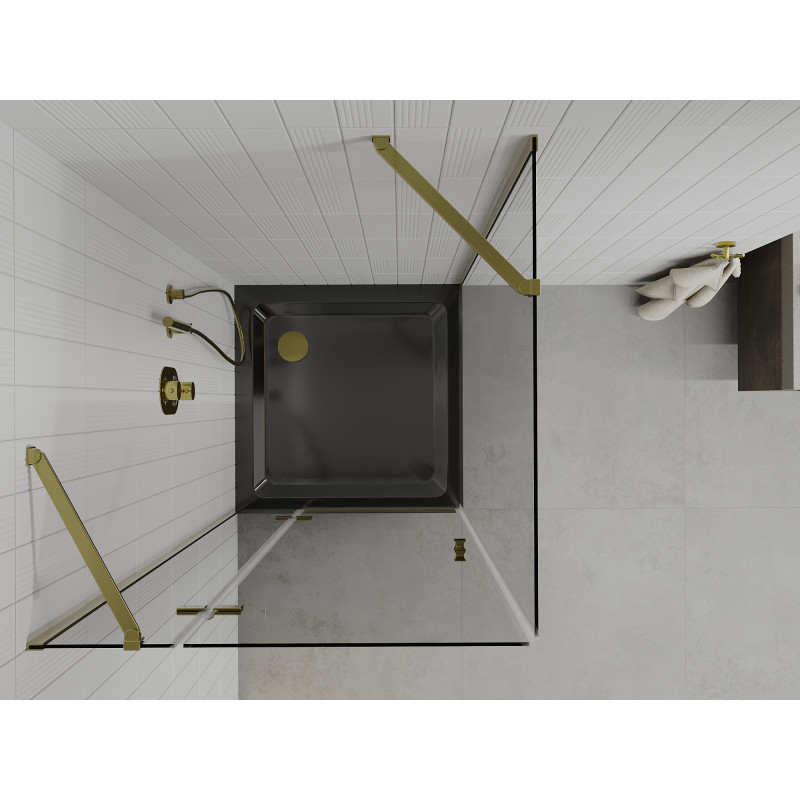Mexen Roma sprchový kout výklopný 90 x 90 cm, transparentní, zlatý + vanička Flat, černý - 854-090-090-50-00-4070G