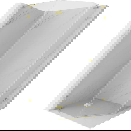 Mexen Lunar L pentagonální sprchový kout, otočný vlevo, 100 x 80 cm, transparentní, zlato kartáčované