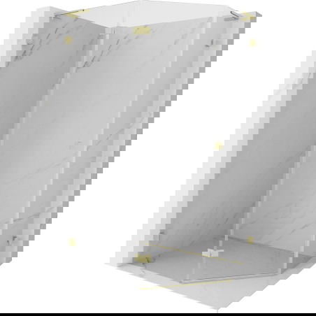 Mexen Lunar L pentagonální sprchový kout s otevíracími dveřmi vlevo 100 x 90 cm, transparentní, zlatý kartáčovaný