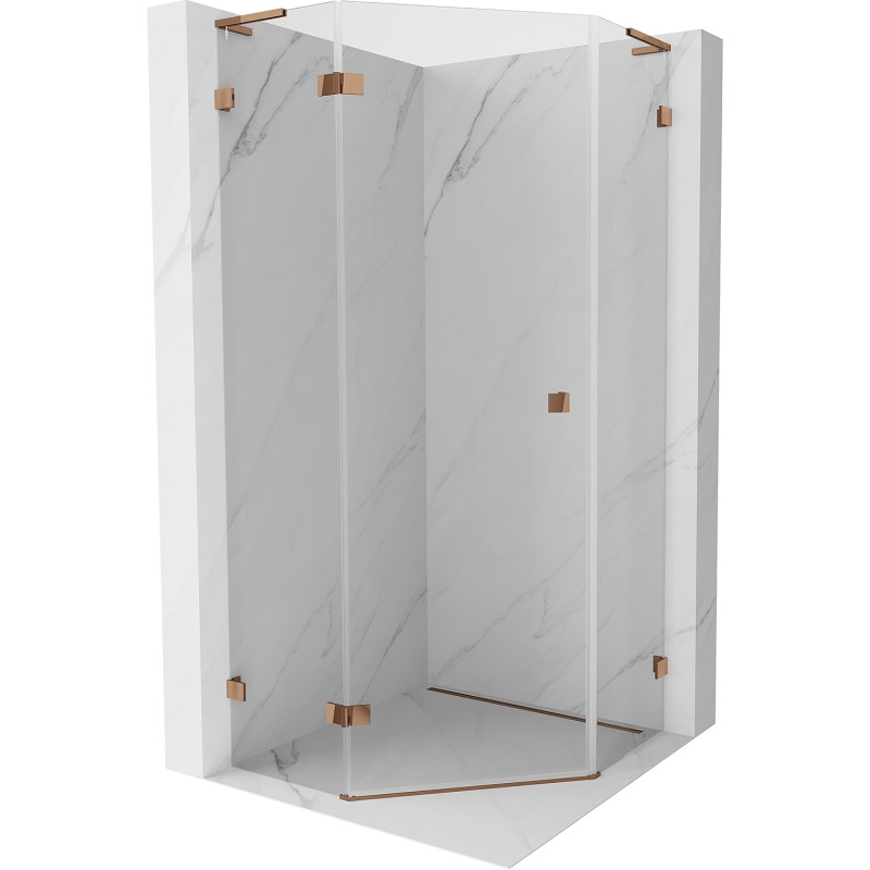 Mexen Lunar L sprchový kout pětiúhelníkový výklopný levý 80 x 80 cm, čirý, růžové zlato - 831L-080L-080P-60-00-L