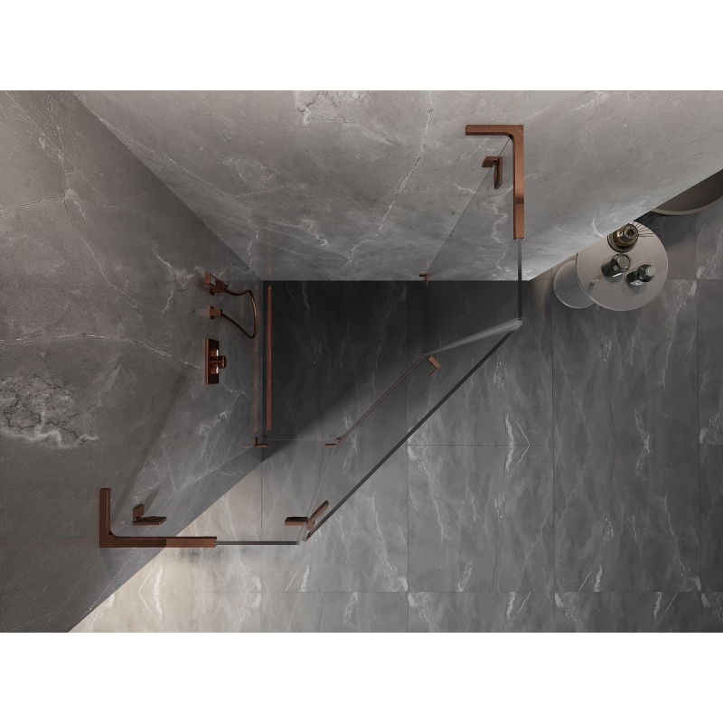 Mexen Lunar L pětiúhelníkový sprchový kout otevírací levý 90 x 90 cm, transparentní, růžové zlato - 831L-090L-090P-60-00-L