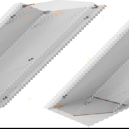 Mexen Lunar L pentagonální sprchový kout s otočnými dveřmi vlevo 100 x 90 cm, transparentní, růžové zlato